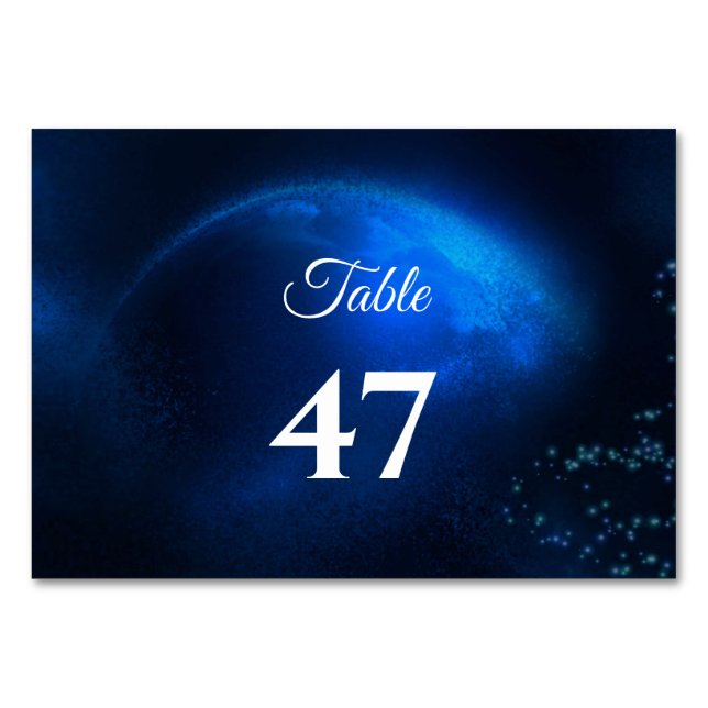 Hochzeitsfeier Full Blue Moon & Stars Mitternacht Tischnummer (Vorderseite)