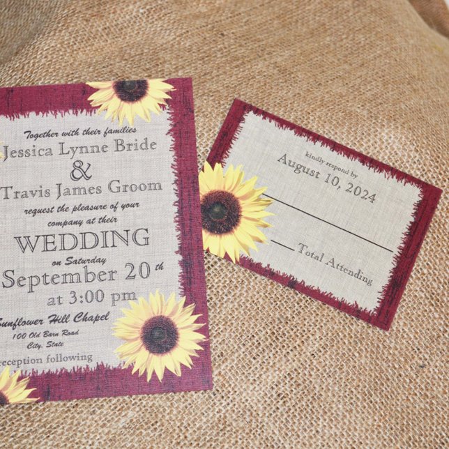 Hochzeitsfeier für Barnwood und Sonnenblumen RSVP Karte (Von Creator hochgeladen)