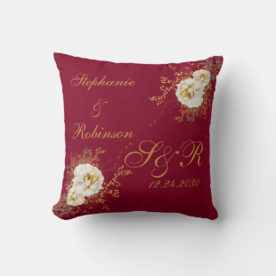 Hochzeitsfeier für das Burgundy Gold Floral Monogr Kissen