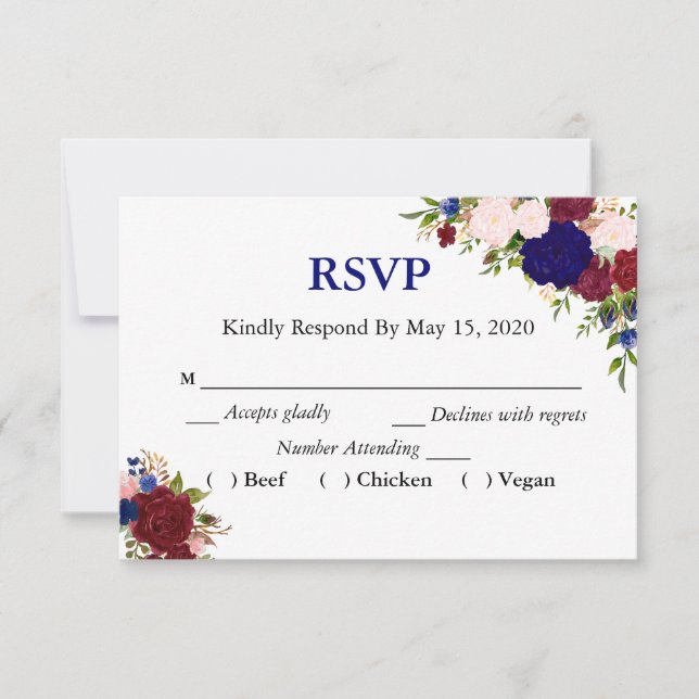 Hochzeitsfeier für die UAWG Burgund RSVP Karte (Vorderseite)