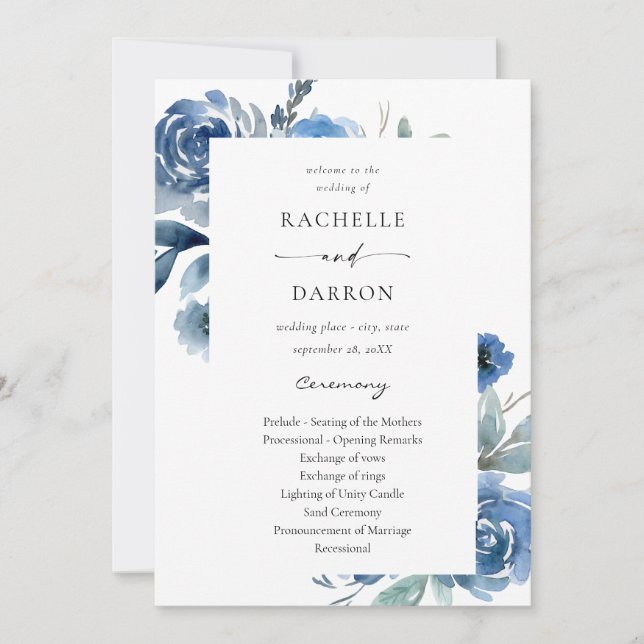 Hochzeitsfeier für Dusty Blue Floral Einladung (Vorderseite)