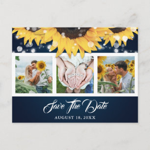 Hochzeitsfeier für Navy Blue Sunflower - Foto Save Ankündigungspostkarte