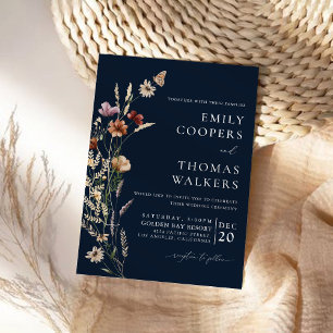 Hochzeitsfeier für Navy Blue Tiny Wildblume Einladung