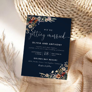 Hochzeitsfeier für Navy Blue Tiny Wildblume Einladung