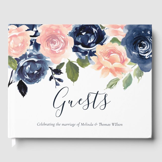 Hochzeitsfeier für Navy & Blush Watercolor Gästebuch (Vorderseite)