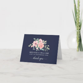 Hochzeitsfeier für Navy-Floral-Wasserfarben-Foto Dankeskarte