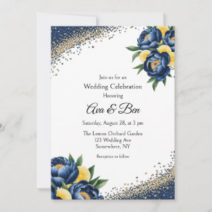 Hochzeitsfeier für Navy Peony Citrus Paint Floral Einladung