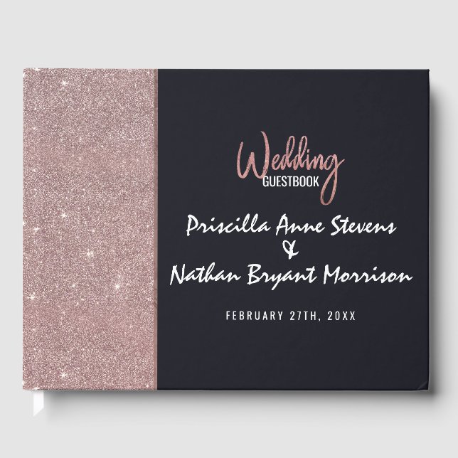 Hochzeitsfeier für Rose Gold Glitzer Gästebuch (Vorderseite)