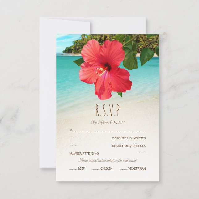 Hochzeitsfeier für tropische Hibiskus RSVP Karte (Vorderseite)
