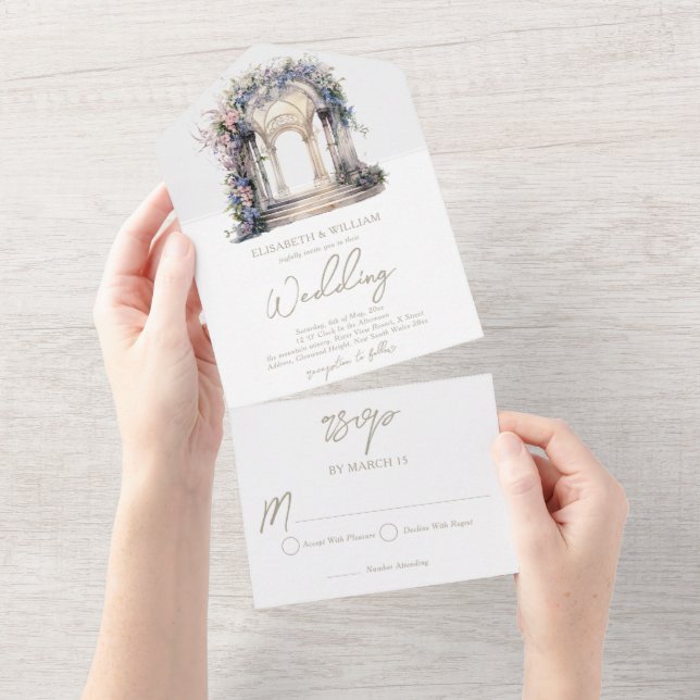 Hochzeitsfeier für Wasserfarben Rsvp All In One Einladung (Abreißen)