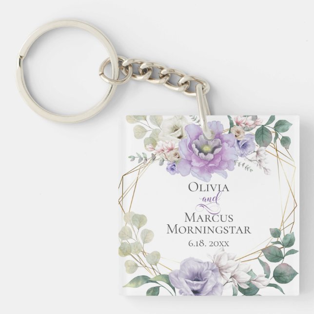 Hochzeitsfeier Geschenk Lavender Wasserfarbe Peony Schlüsselanhänger (Vorderseite)
