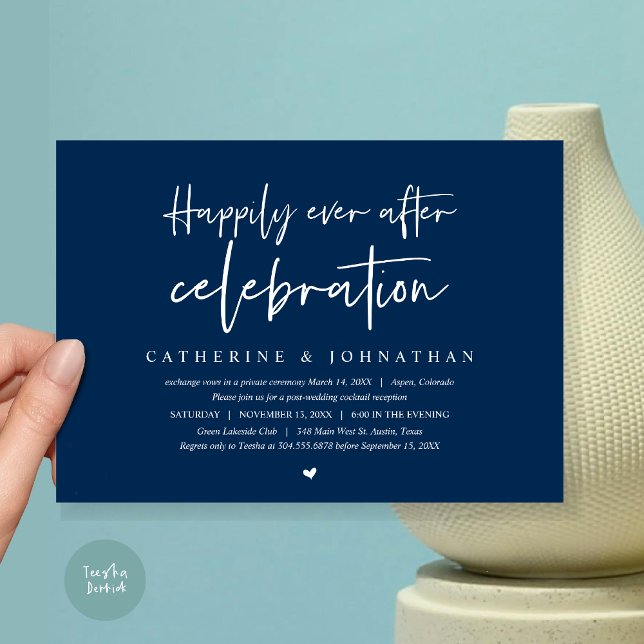 Hochzeitsfeier, glücklich immer nach Feiern Einladung (Wedding Elopement Dinner, Happily Ever after celebration Invitation Card, PDF, in Navy Blue)