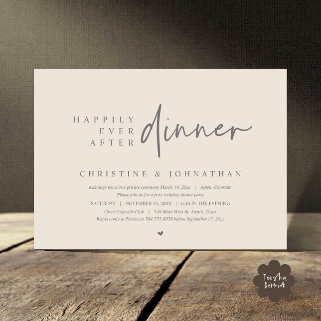 Hochzeitsfeier, glücklicherweise immer nach dem Ab Einladung (Happily Ever After Dinner Modern Casual Wedding Elopement Party Invitation Card PDF Cream Grey)
