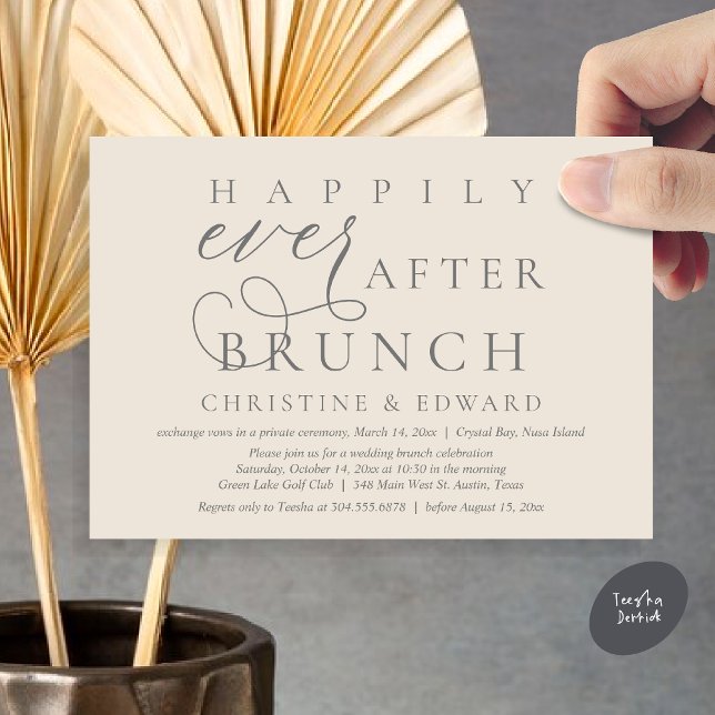 Hochzeitsfeier, glücklicherweise immer nach dem Br Einladung (Modern Classy Wedding Elopement, Happily Ever After Brunch Invitation Card, PDF, in Cream Grey)