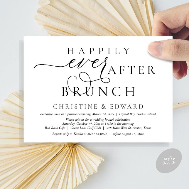 Hochzeitsfeier, glücklicherweise immer nach dem Br Einladung (Modern Classy Wedding Elopement, Happily Ever After Brunch Invitation Card, PDF, in White and Black)