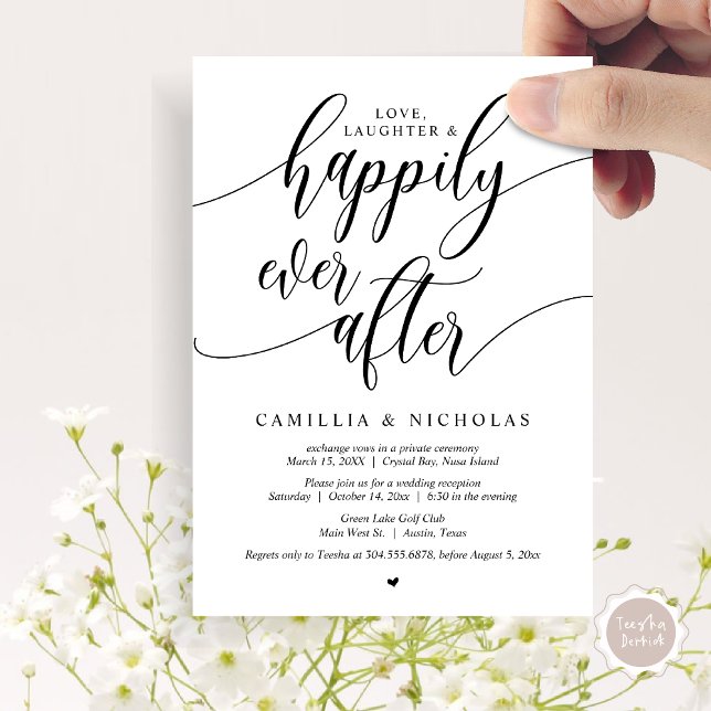 Hochzeitsfeier, glücklicherweise immer nach dem Pa Einladung (Wedding Elopement, Happily Ever After Party Invitation Card, PDF, Black White)