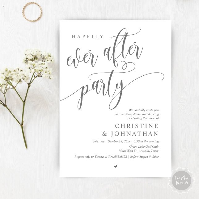 Hochzeitsfeier, glücklicherweise immer nach dem Pa Einladung (Wedding Elopement, Happily Ever After Party Invites Card, Modern Contemporary, PDF, Dark Grey)