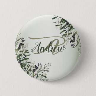 Hochzeitsfeier Grün Blätter Schwarzes Olive Elegan Button