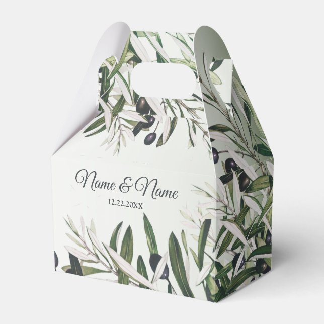 Hochzeitsfeier Grün Blätter Schwarzes Olive Elegan Geschenkschachtel (Vorderseite)