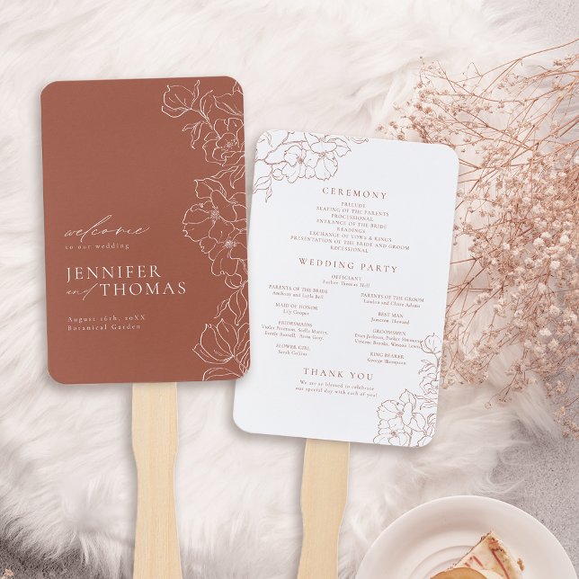 Hochzeitsfeier im Tessin Fächer (Elegant floral terracotta wedding program hand fan)