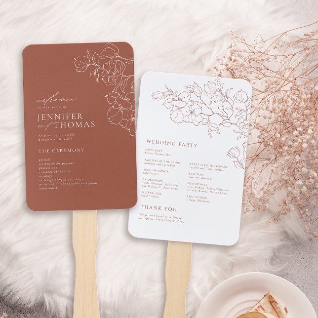 Hochzeitsfeier im Tessin Fächer (Elegant floral terracotta wedding program hand fan)