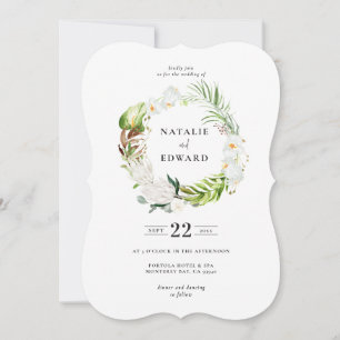 Hochzeitsfeier im tropischen Blumenkranz Save The Date