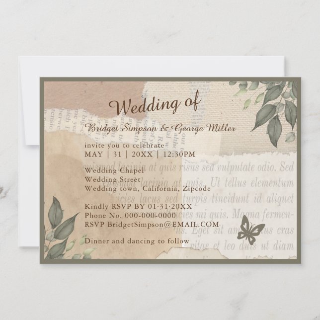 Hochzeitsfeier im Vintagen Grün Einladung (Vorderseite)