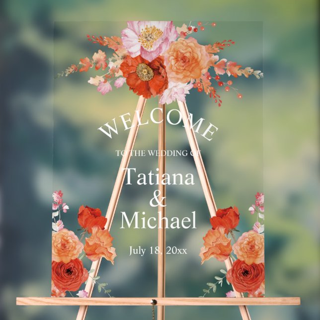 Hochzeitsfeier in Aquarellorange Acrylschild (Neutral)