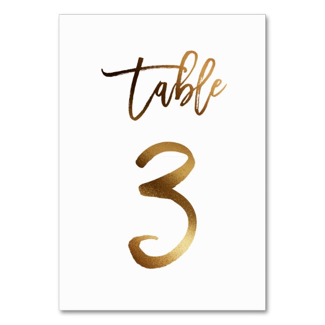 Hochzeitsfeier in Gold-Folie | Tabelle 3 Tischnummer (Vorderseite)