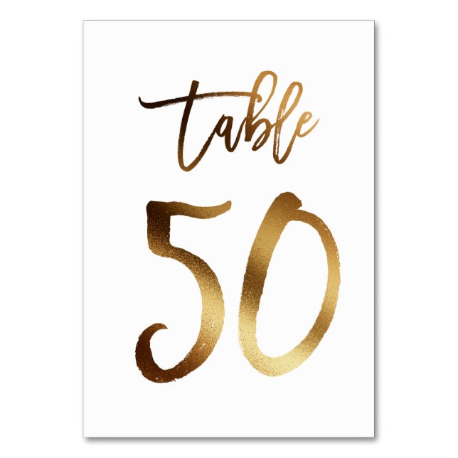 Hochzeitsfeier in Gold-Folie | Tabelle 50 Tischnummer (Vorderseite)