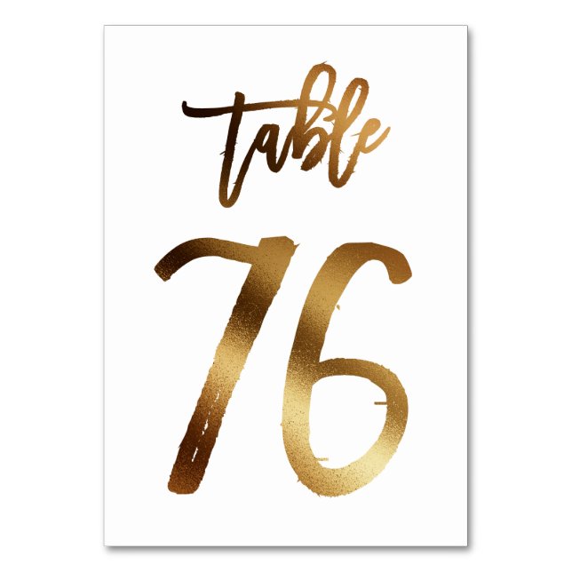 Hochzeitsfeier in Gold-Folie | Tabelle 76 Tischnummer (Vorderseite)