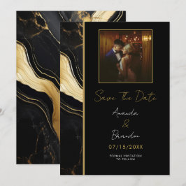 Hochzeitsfeier in Luxus-Foto aus schwarzem und gol Save The Date