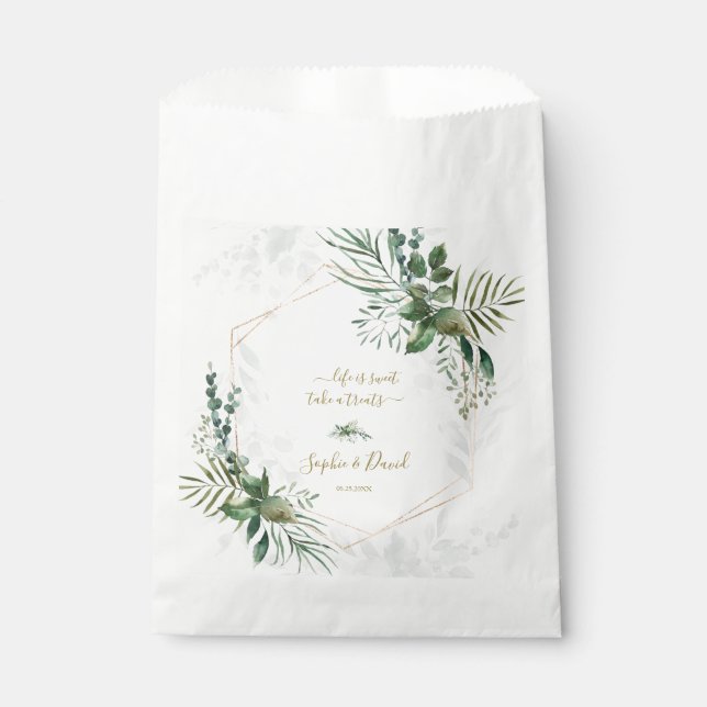 Hochzeitsfeier in Luxus-Rose Goldene geometrische  Geschenktütchen (Vorderseite)