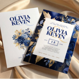 Hochzeitsfeier in Navy-Blue-Gold-Blume Einladung