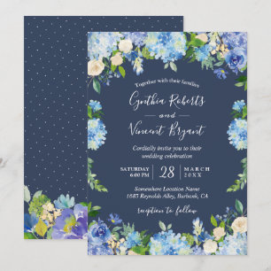 Hochzeitsfeier in Navy Blue Hydrangeas Einladung