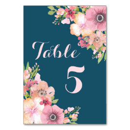 Hochzeitsfeier in Navy Blue Pink Floral Tischnumme Tischnummer