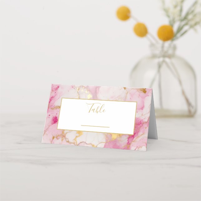 Hochzeitsfeier in Rosa und Goldmarmor Tischnummer Platzkarte (Vorderseite)