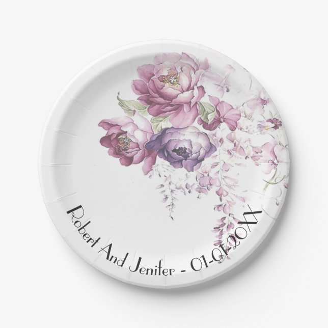 Hochzeitsfeier in Rosa und Lila Pappteller (Vorderseite)
