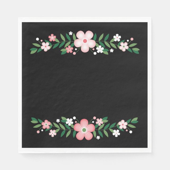 Hochzeitsfeier in Schwarz-Rosa-Blume Serviette (Vorderseite)