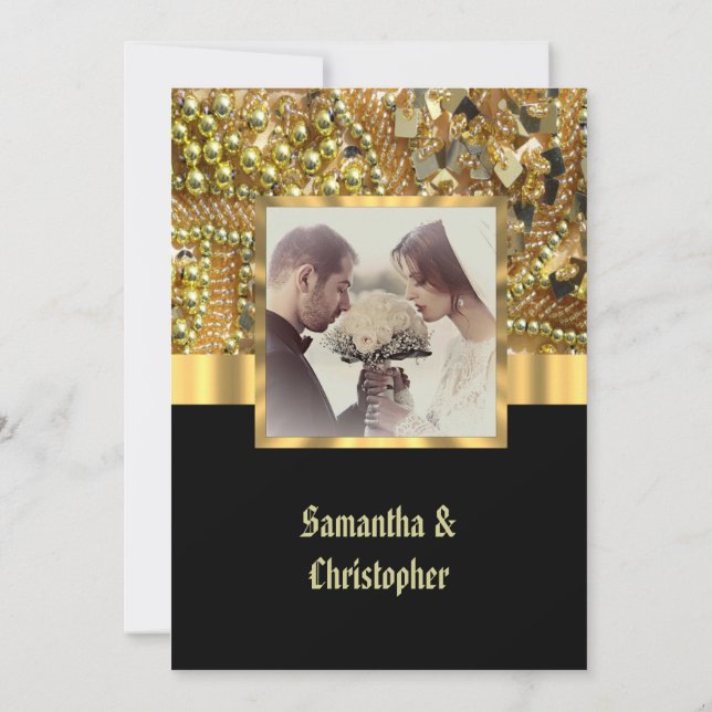 Hochzeitsfeier in Schwarz und Gold - Einladung zum (Rückseite)