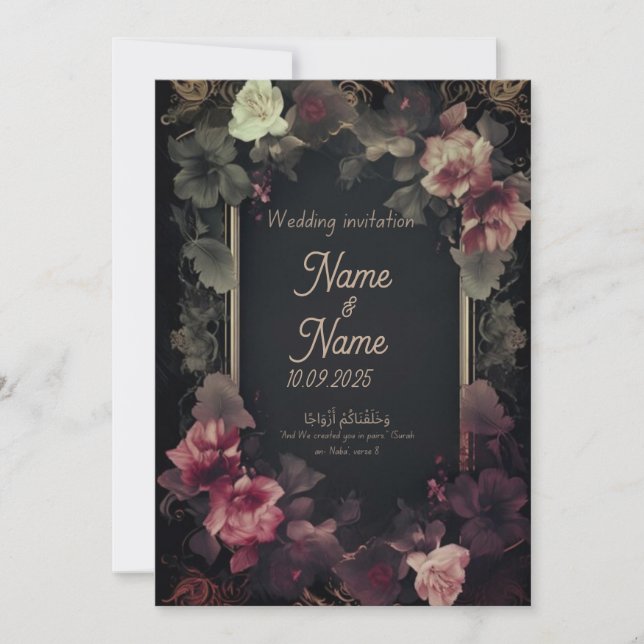 Hochzeitsfeier in Schwarz und Rosa Einladung (Vorderseite)