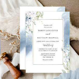 Hochzeitsfeier in weißer, blauer Wasserfarbe Einladung