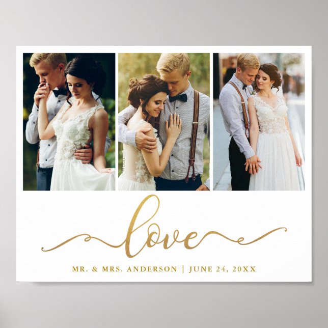 Hochzeitsfeier Liebe Elegantes Gold Script 3 Foto Poster (Vorne)