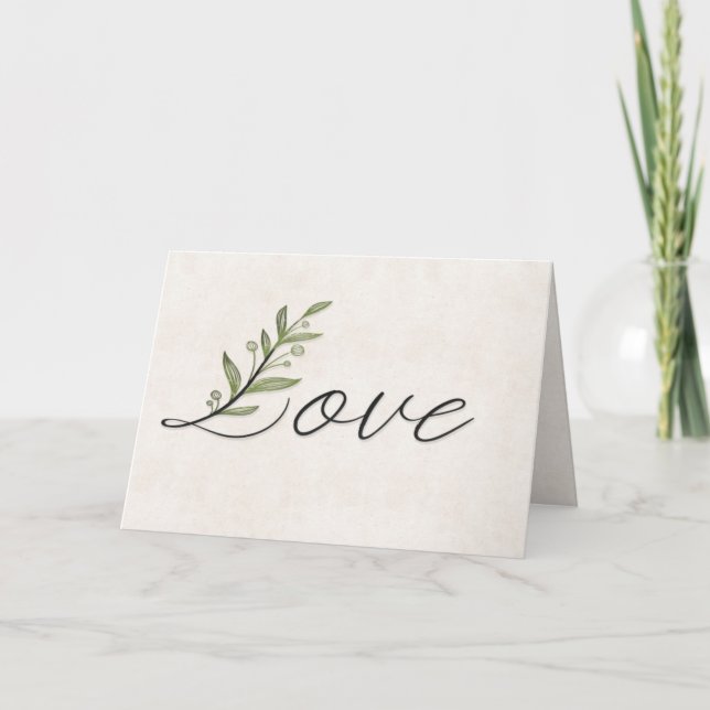 Hochzeitsfeier Liebe Schriftart mit Blätter Karte (Vorderseite)