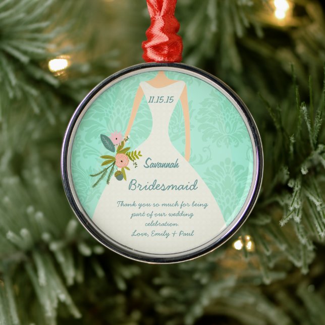 Hochzeitsfeier liebt 'Minze Damask' Hochzeit Silbernes Ornament (Baum)