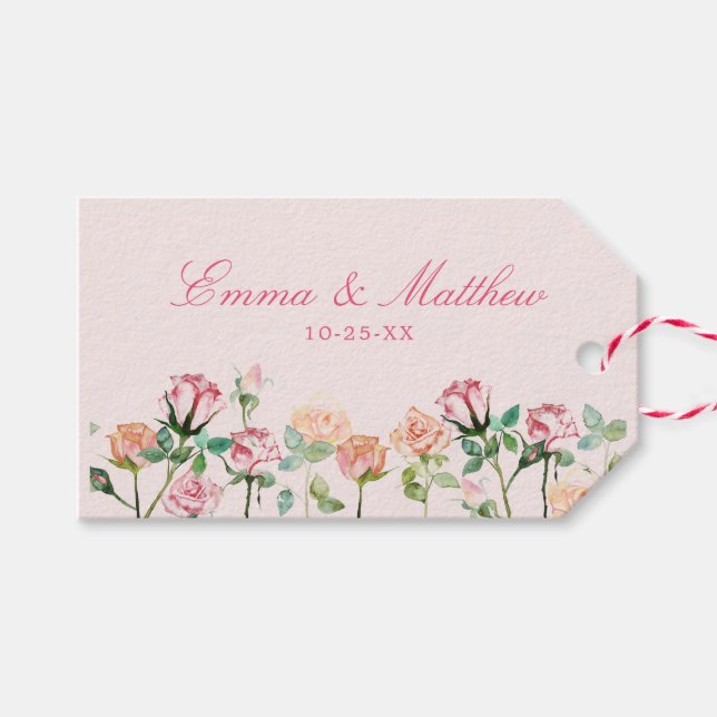 Hochzeitsfeier mit Aquarellblumen Geschenkanhänger (Vorderseite (Horizontal))