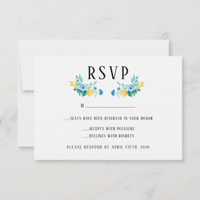 Hochzeitsfeier mit blauem Flor RSVP Karte (Vorderseite)