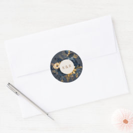Hochzeitsfeier mit blauem Gold-Floral Runder Aufkleber