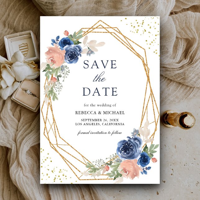 Hochzeitsfeier mit blauem Rosenrot Save The Date (Von Creator hochgeladen)