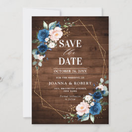 Hochzeitsfeier mit blauem Rost, rustikales Holz Save The Date